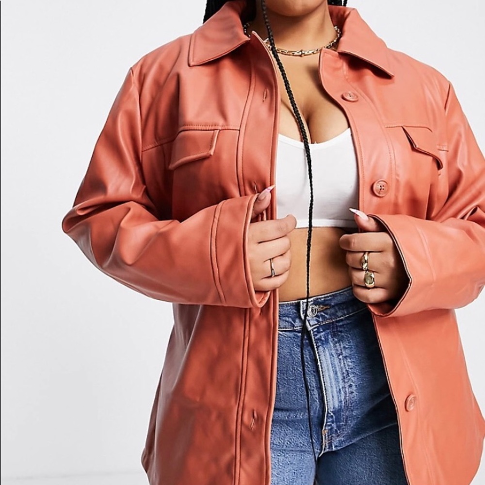 THREADBARE NWT Faux leather, Stylish Rust spice belted jacket SIZE: 12